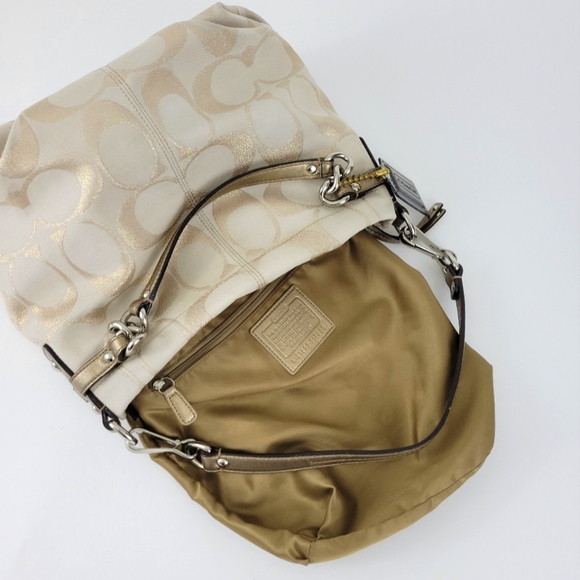Coach Signature Gold Beige Handbag Shoulder Bag - Picture 7 of 13